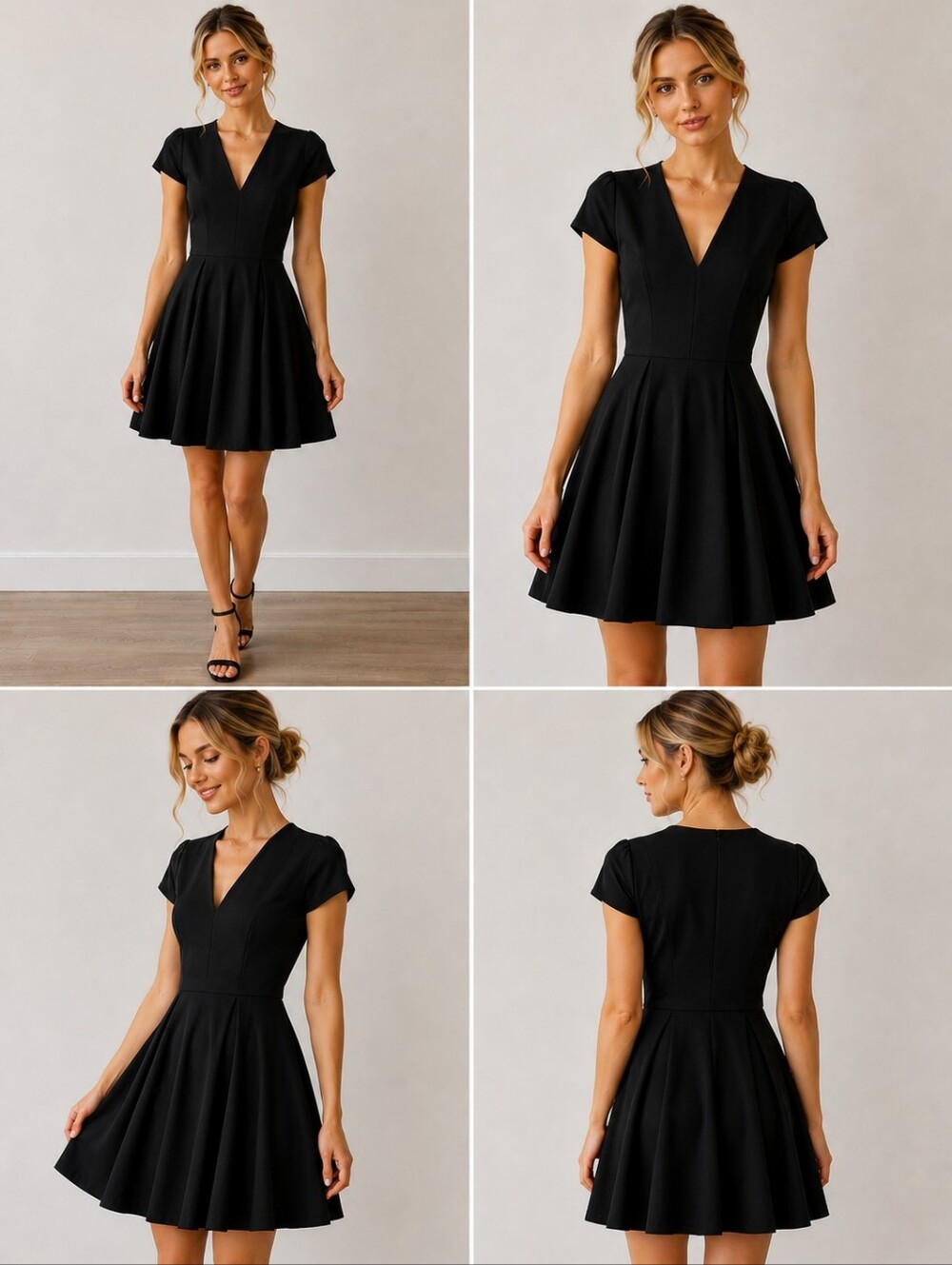 Windsor Black V-Neck Fit-and-Flare Midi Party Dress